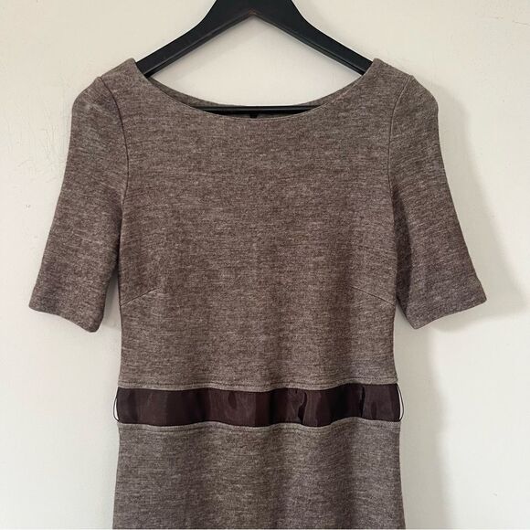 Mango Suit Brown Wool Blend Boatneckl 3/4 Sleeve Sheath Dress - Picture 11 of 11